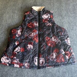 Maurices Womens Plus Size 2 Quilted Puffer Vest Black Red Floral Sherpa Lined